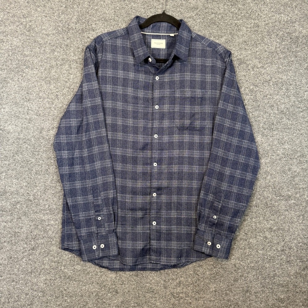 7Diamonds Shirt Mens Medium Blue Plaid Flannel Luxe Soft Long Sleeve Button Down